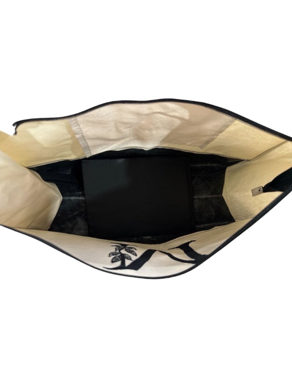 Canvas Tote Bag Set With Monogrammed Pouch Black & Cream Striped Bow Accent Zipp - Picture 7 of 8